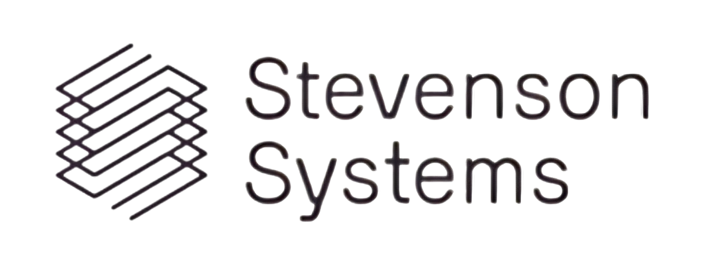 Stevenson Systems logo featuring a geometric layered icon and company name, representing trusted expertise in accurate building measurement, defensible square footage analysis, and commercial real estate optimization.